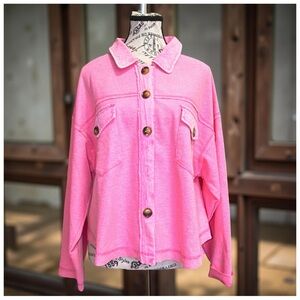 SIX / FIFTY Pink Button-Front Shacket - Relaxed Fit - Size Medium